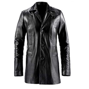 3-BUTTON TRENCH MEN’S BLACK LEATHER COAT SI-333