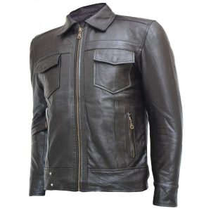 Zipper Men's Brown Leather Jacket - Top Notch SI-112