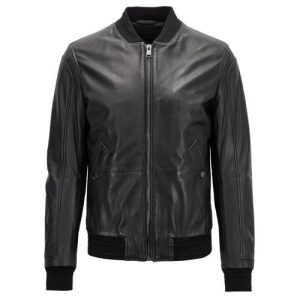 BLACK BOMBER LEATHER JACKET FOR MEN SI-222