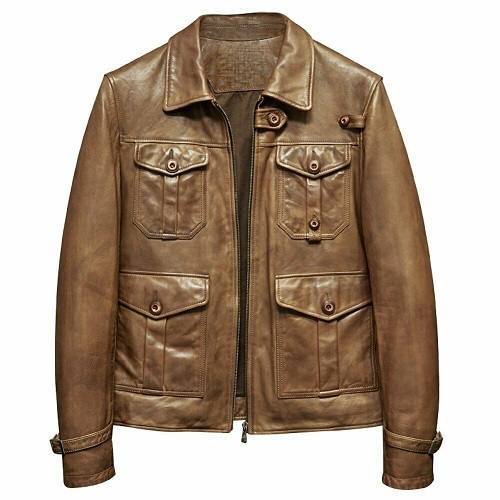 BROWN BIKER FOUR POCKET SHEEPSKIN LEATHER JACKET SI-174 - Image 2