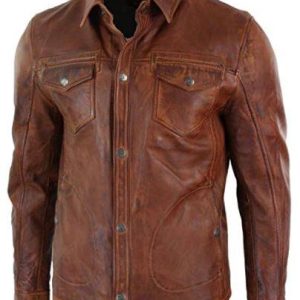 MEN BIKER VINTAGE BROWN LEATHER JACKET SI-175