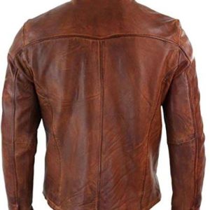 Alternative view of MEN BIKER VINTAGE BROWN LEATHER JACKET SI-175