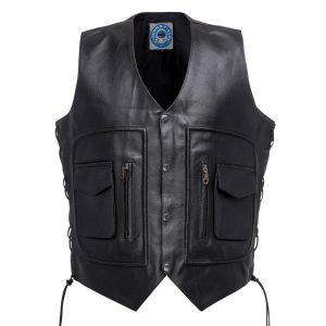 JOHNNY REB MENS KANGAROO VALLEY LEATHER VEST - BLACK SI-810