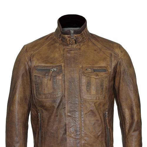 MEN’S BROWN BOMBER LEATHER JACKET SI-226 - Image 4