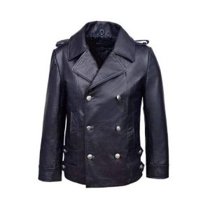 Alternative view of MEN’S LAPEL COLLARED LONG LEATHER COAT BLACK SI-329