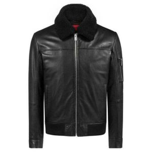 Alternative view of BLACK BOMBER FUR COLLAR REAL LEATHER JACKET SI-233