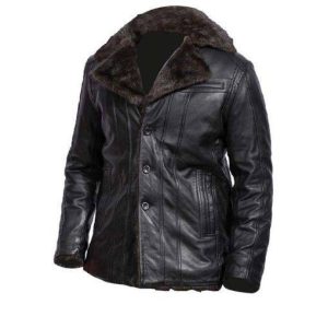 Alternative view of BLACK FUR COLLAR BOMBER LEATHER JACKET SI- 235
