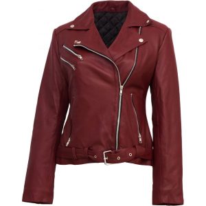 Alternative view of Maroon Biker Jacket for Women SI-507