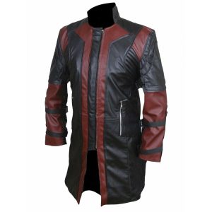 Alternative view of Men's Red & Black Long Leather Coat SI-312