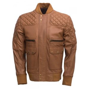 Alternative view of Men Tan Bomber Leather Quilted Jacket - Abbronzatura SI-217